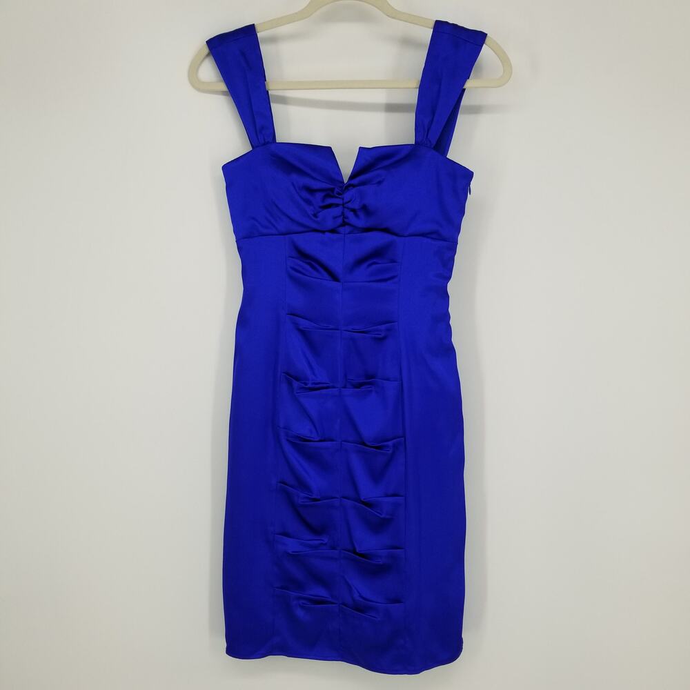 3/$25 Y2K Morgan & Co Satin Ruched‎ Mini Dress XS Royal Blue Sleeveless Cocktail